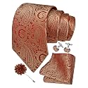 GUSLESON Men's 4-pc Paisley Tie Set - Jacquard Necktie, Pocket Square, Cufflinks, Lapel Pin - Wedding Formal Gifts