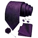 GUSLESON Men's 4-pc Paisley Tie Set - Jacquard Necktie, Pocket Square, Cufflinks, Lapel Pin - Wedding Formal Gifts