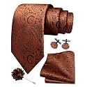 GUSLESON Men's 4-pc Paisley Tie Set - Jacquard Necktie, Pocket Square, Cufflinks, Lapel Pin - Wedding Formal Gifts