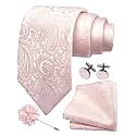 GUSLESON Men's 4-pc Paisley Tie Set - Jacquard Necktie, Pocket Square, Cufflinks, Lapel Pin - Wedding Formal Gifts