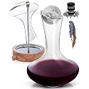 Gusto Nostro Crystal Wine Decanter Set with Drying Stand, Corkscrew, Marble Stopper, Cleaning Beads - 750ml Hand Blown Glass Wine Carafe Decanter with Stopper - Luxury Gift Set for Decanting Red Wines