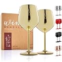 Gusto Nostro Stainless Steel Wine Glass - 18 oz Unbreakable Gold Wine Glasses for Travel, Camping and Pool - Fancy, Unique and Cute Portable Metal Wine Glass for Outdoor Events, Picnics (Set of 2)