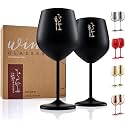 Gusto Nostro Stainless Steel Wine Glass - 18 oz - Unbreakable Black Wine Glasses for Travel, Camping and Pool - Fancy, Unique and Cool Portable Metal Wine Glass for Outdoor Events, Picnics (Set of 2)
