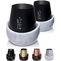 Gusto Nostro White Marble Wine Chiller for Glass and Stainless Steel Tumbler Set of 2 - Freezable Wine Glass Chiller Holder - Cool Set of Chillers and Stemless Metal Wine Tumblers for Home Bar (Black)