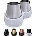 Gusto Nostro White Marble Wine Chiller for Glass and Stainless Steel Tumbler Set of 2 - Freezable Wine Glass Chiller Holder - Cool Set of Chillers and Stemless Metal Wine Tumblers for HomeBar (Silver)