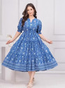 Gustofab Women Fit and Flare Blue White
