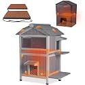 GUTINNEEN 2 Story Large Heated Cat House Outdoor Insulated Cat House Weatherproof Feral Cat Shelter with Safe Heating Pad, All-Round Thermal Liner for 1-5 Stray Barn Cats, 28.7" L x 24.2" D x 36.8" H