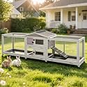 GUTINNEEN 2-Story Rabbit Hutch for 2-4 Bunnies - Wooden Guinea Pig Cage with Wheels, Pull-Out Trays &amp; Waterproof Asphalt Roof, Indoor Outdoor