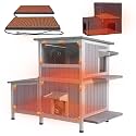 GUTINNEEN Extra Large Heated Cat House Outdoor Insulated Cat House 2-Section Weatherproof Feral Cat Shelter with Safe Heating Pad, 6-Sided Thermal Liner, Escape Doors for 1-6 Feral Barn Cats in Winter