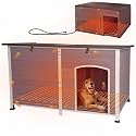 GUTINNEEN Extra Large Heated Dog House Insulated Dog Kennel with Safe Thermostat-Controlled Heating Pad, Chew-Proof Metal Frame, 6-Sided Thermal Liner for Large Dog Breeds, 59.1"x31.9"x35.4" (Grey)