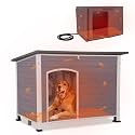 GUTINNEEN Extra Large Heated Dog House Outdoor XL Insulated Dog House Weatherproof Dog Kennel with Safe Heating Pad, Thermal Liner, Chew-Proof Metal Frame for Large Dogs, 43.3" L×29.4" D×33.4" H