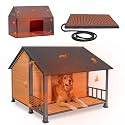 GUTINNEEN Extra Large Heated Dog House for Outside XXL Insulated Dog House Outdoor Dog Kennel with Safe Heated Pad, Chew-Proof Metal Frame, Thermal Liner for Large Dog Breeds, 44.5" L x 45" W x 35" H