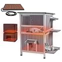 GUTINNEEN Heated Cat House for Outside 2-Story Large Heated Outdoor Cat House Weatherproof Cat Shelter with Heating Pad and Insulated Liner for Multiple Cats Feral Stray Kitty, 28"L x 23"D x 34.4"H