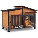 GUTINNEEN Large Dog House Outdoor Weatherproof Dog Kennel Shelter, Brown