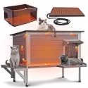 GUTINNEEN Large Heated Cat House Outdoor Insulated Cat House Weatherproof Feral Cat Shelter with Thermostat-Controlled Heating Pad, 6-Sided Thermal Liner for 1-4 Feral Stray Barn Cats, 33.5" L