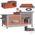 GUTINNEEN Large Heated Cat House Outdoor Insulated Cat House Weatherproof Feral Cat Shelter with Thermostat-Controlled Heating Pad, 6-Sided Thermal Liner for 1-4 Feral Stray Barn Cats (Winter-Ready)