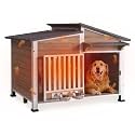 GUTINNEEN Large Outdoor Insulated Dog House Weatherproof Dog Kennel Dog Shelter with Chew-Proof Full Metal Frame, 360° Rotatable Spill-Proof Bowl, Openable Roof for Large Dog Breeds, 39.7" L