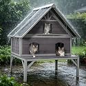 GUTINNEEN Outdoor Cat House for Feral Cats, 9.95ft² Weatherproof Wooden 2-Story Kitty Shelter for Multiple Cats, Independent Design with Escape Doors and Spacious Porch