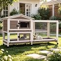 GUTINNEEN Rabbit Hutch with Chew-Resistant Ramp Indoor Bunny Cage Outdoor Guinea Pig Cage with Wheels and Leakproof Tray