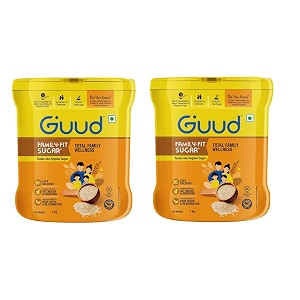 guud- family fit healthy sugar  50 less calories  low gi amp sulphur free  enriched with herbs 1 kg guud sugar equals to 2 kg regular sugar  no after taste