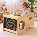 GVOO Montessori Weaning Table and Chair Set, 3 Adjustable Height Toddler Table and Chair Set, for Eating, Reading, Baby Proofing Design
