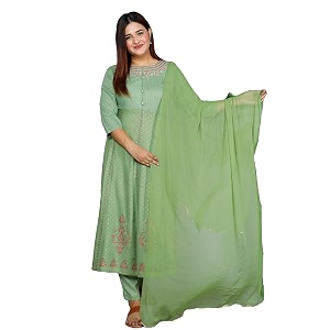 Anarkali Kurta Pant Dupatta Set Embroidered