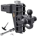 GWTAUTO Adjustable Trailer Hitch with Hook, Tri-Ball (1-7/8" x 2" x 2-5/16") Drop Hitch, Fits 2.5-Inch Receiver, 6 Inch Drop Hitch, 18500 LBS GTW Tow Hitch for Heavy Duty Truck, Black