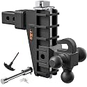 GWTAUTO Adjustable Trailer Hitch with Hook, Tri-Ball (1-7/8" x 2" x 2-5/16") Drop Hitch, Fits 2-Inch Receiver, 6 Inch Drop Hitch, 17000 LBS GTW Tow Hitch for Heavy Duty Truck, Solid Ball Mount
