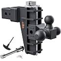 GWTAUTO Adjustable Trailer Hitch, Tri-Ball (1-7/8" x 2" x 2-5/16") Drop Hitch, Fits 2.5-Inch Receiver, 6 Inch Drop Hitch, 18500 LBS GTW Tow Hitch for Heavy Duty Truck, Black, Solid Ball Mount