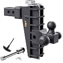 GWTAUTO Adjustable Trailer Hitch, Tri-Ball (1-7/8" x 2" x 2-5/16") Drop Hitch, Fits 2-Inch Receiver, 8 Inch Drop Hitch, 17000 LBS GTW Tow Hitch for Heavy Duty Truck, Black, Solid Ball Mount