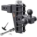 GWTAUTO Adjustable Trailer Hitch, Tri-Ball (1-7/8" x 2" x 2-5/16") Drop Hitch, Fits 2-Inch Receiver, 6 Inch Drop Hitch, 17000 LBS GTW Tow Hitch for Heavy Duty Truck, Black, Solid Ball Mount
