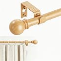 GXOACKJ Curtain Rods for windows 32-62 inch, 5/8 inch Decorative light natural wood Splicing Heavy Duty Metal Curtain Rod set with Brackets