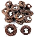 GXXMEI 24PCS/Set Small Faux Bird Nest with Eggs for Crafts, Artificial Rattan Birds Nest for Easter Wedding Home Party Christmas Tree Decoration (8pcs Mixed Small Size Nest, 16pcs Eggs)