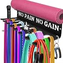 Gym Home Rack 8 Hook Heavy-Duty Wall-mounted Organizer Multi-Purpose Workout Gear Wall Hanger Storage for Resistance Bands Jump Ropes Lifting Belt Fitness Bands Barbells Carabiners Included