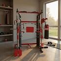 Gym24 Equipments Functional Trainer with Smith Machine Model Boxer | 80 kg PVC Weight Stack | Multi Gym with Leg Press Dip Bars T Bar Row | Home Gym Equipment Red Black
