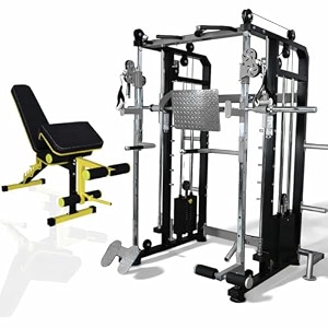 gym24 equipments multi gym functional trainer with smith machine  160 kg iron weight stack 80 kg each side  home gym equipment with bench  12 gauge steel  grey black  free installation