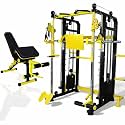 GYM24 EQUIPMENTS Multi Gym Functional Trainer with Smith Machine | 160 Kg Iron Weight Stack (80 Kg Each Side) | Home Gym Equipment with Adjustable Bench | 12 Gauge Steel | Yellow Black