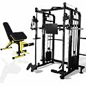 GYM24 EQUIPMENTS Multi Gym Functional Trainer with Smith Machine | 160 Kg Iron Weight Stack (80 Kg Each Side) | Home Gym Equipment with Adjustable Bench | 12 Gauge Steel | Black