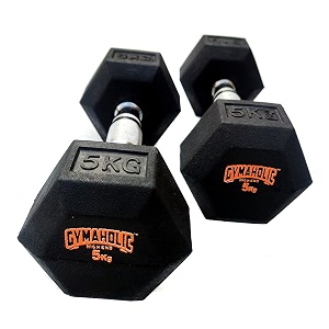 Gymaholic Dumbbell Hexa Rubber Dumbbell with Metal