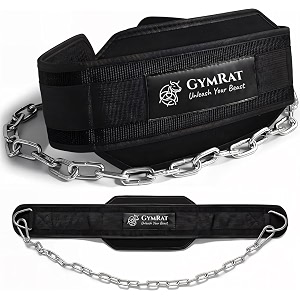 gymrat dip belt with chain for weightlifting pull ups dips - heavy duty steel chain for added weight training black