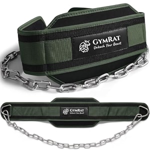 gymrat dip belt with chain for weightlifting pull ups dips - heavy duty steel chain for added weight training green gymrat chain belt