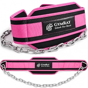 gymrat dip belt with chain for weightlifting pull ups dips - heavy duty steel chain for added weight training pink gymrat chain belt