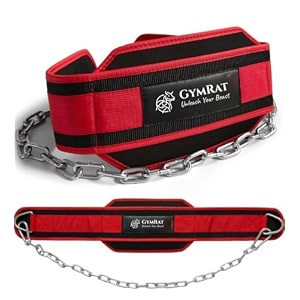 gymrat dip belt with chain for weightlifting pull ups dips - heavy duty steel chain for added weight training red