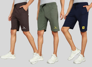 gyrfalcon pack of 3 printed men brown green dark blue regular shorts