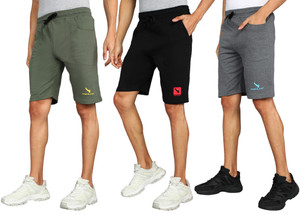 gyrfalcon pack of 3 printed men green grey black regular shorts