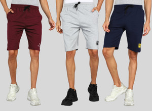 gyrfalcon pack of 3 printed men maroon silver dark blue regular shorts