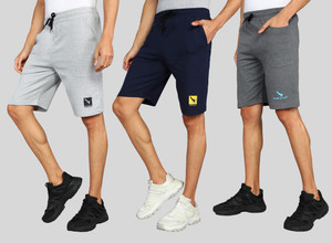 gyrfalcon pack of 3 printed men silver dark blue grey regular shorts