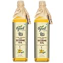 Gyros Farm Natural Pack of 2 Cold-Pressed Sesame Oil – Pure, Edible Oil for Cooking &amp; Massage, Non-GMO, Gluten-Free Organic Wooden/Stone Cold Pressed Sesame/Gingelly Oil/Til Tel - Glass Bottle (1L)