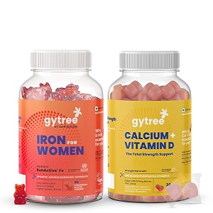 gytree iron amp calcium gummies for women with sunactive fe amp vitamin d3  supports hemoglobin energy bone strength amp immunity  vegetarian strawberry flavour  30 iron  30 calcium gummies