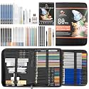 H & B 80PCS Drawing Set Sketching Kit, Art Supplies with Sketchbook & Case